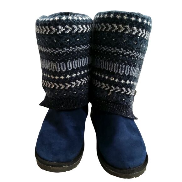 $Muk luk blue Nordic boot native tribal sweater midcalf button cozy womens sz 8 - Picture 1 of 7